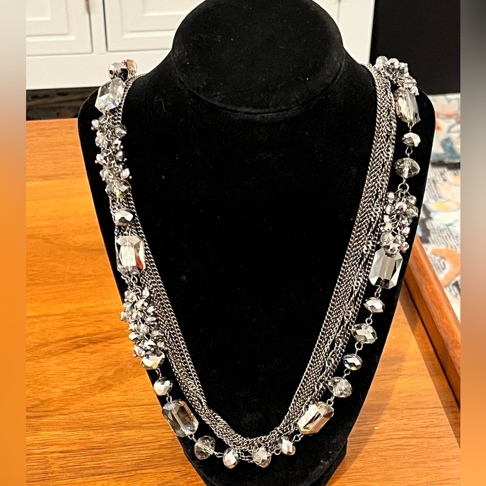 Sparkling Silver and Gunmetal Multimedia Necklace